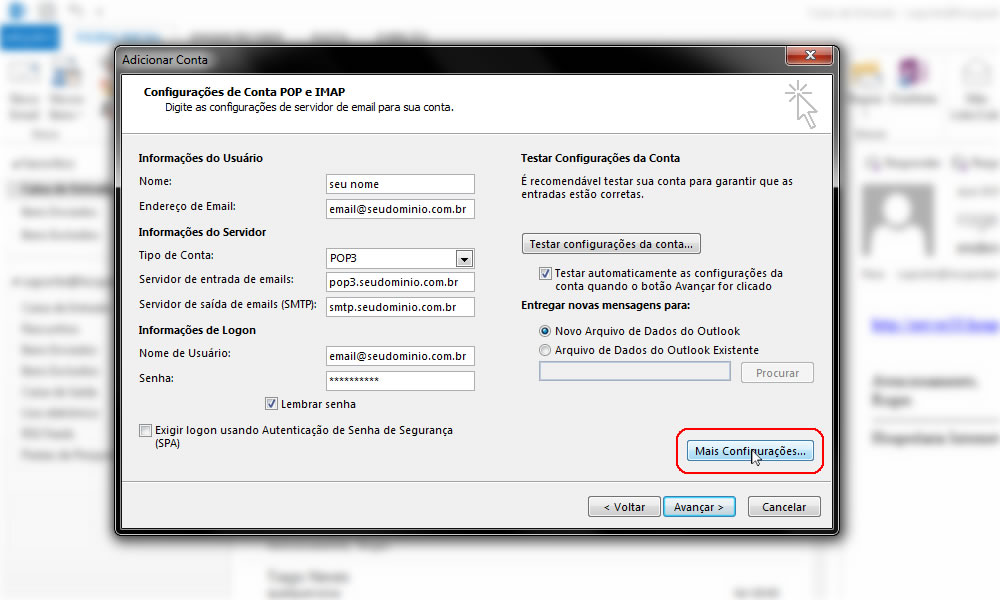 Suporte - Outlook 2013 / 2016 IMAP - MCO2 Hospedagem de sites